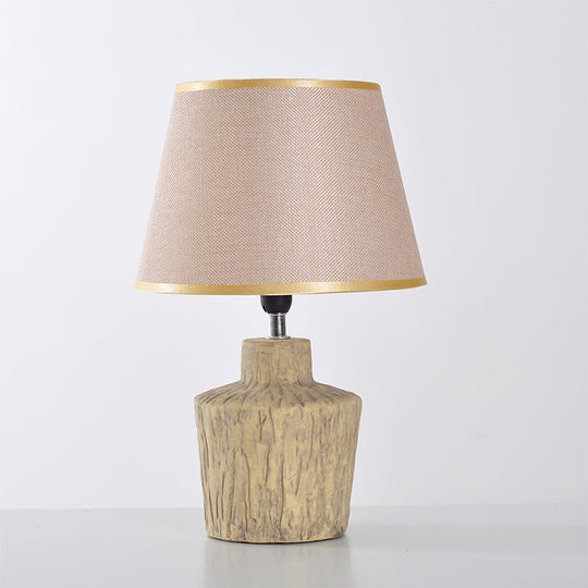 Modern Gray And Yellow Ceramic Night Table Lamp With Fabric Barrel Shade