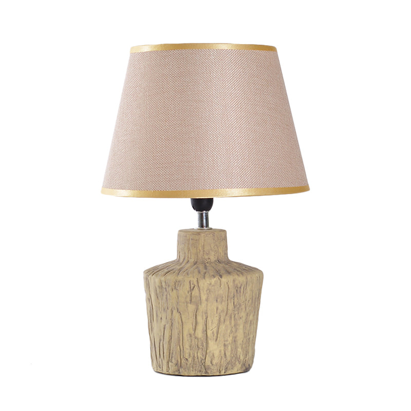 Modern Gray And Yellow Ceramic Night Table Lamp With Fabric Barrel Shade