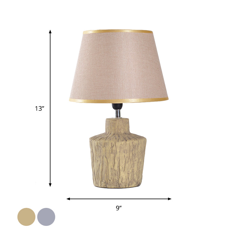 Modern Gray And Yellow Ceramic Night Table Lamp With Fabric Barrel Shade