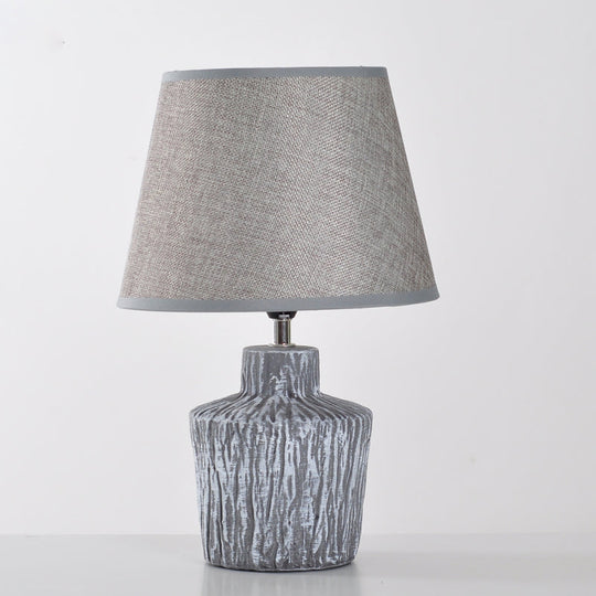 Modern Gray And Yellow Ceramic Night Table Lamp With Fabric Barrel Shade