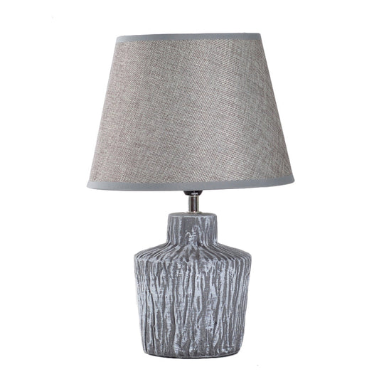 Modern Gray And Yellow Ceramic Night Table Lamp With Fabric Barrel Shade