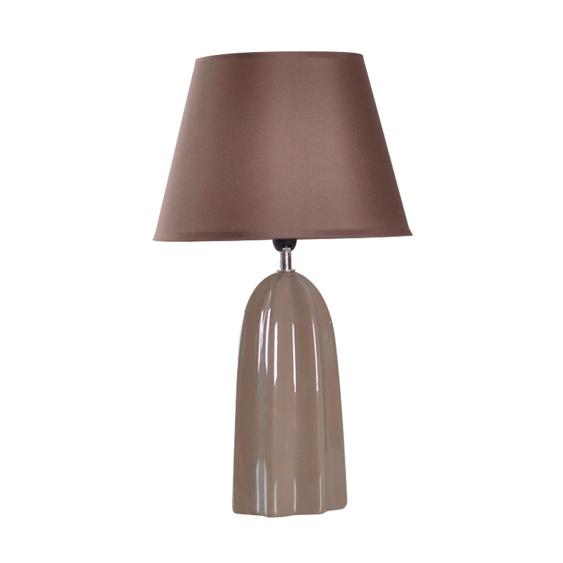 Modernist Fabric Barrel Table Lamp With Prism Ceramics Base - White/Brown Night Light 1 Bulb