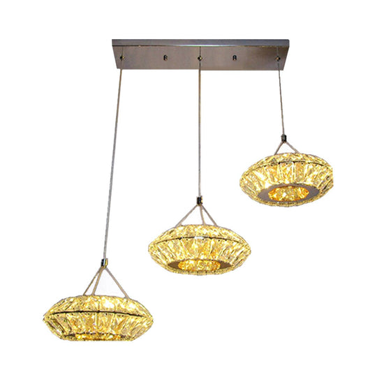 3-Head Clear Beveled Crystal LED Pendant Light - Simple UFO Suspension Lighting