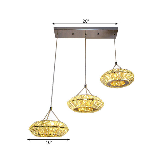 3-Head Clear Beveled Crystal LED Pendant Light - Simple UFO Suspension Lighting