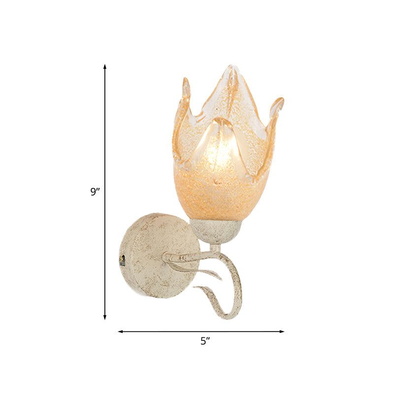 Traditional White Floral Wall Sconce Light With Frosted Glass Elegant 1-Head Lighting For Living