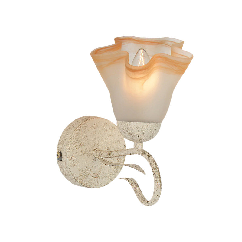 Traditional White Floral Wall Sconce Light With Frosted Glass Elegant 1-Head Lighting For Living