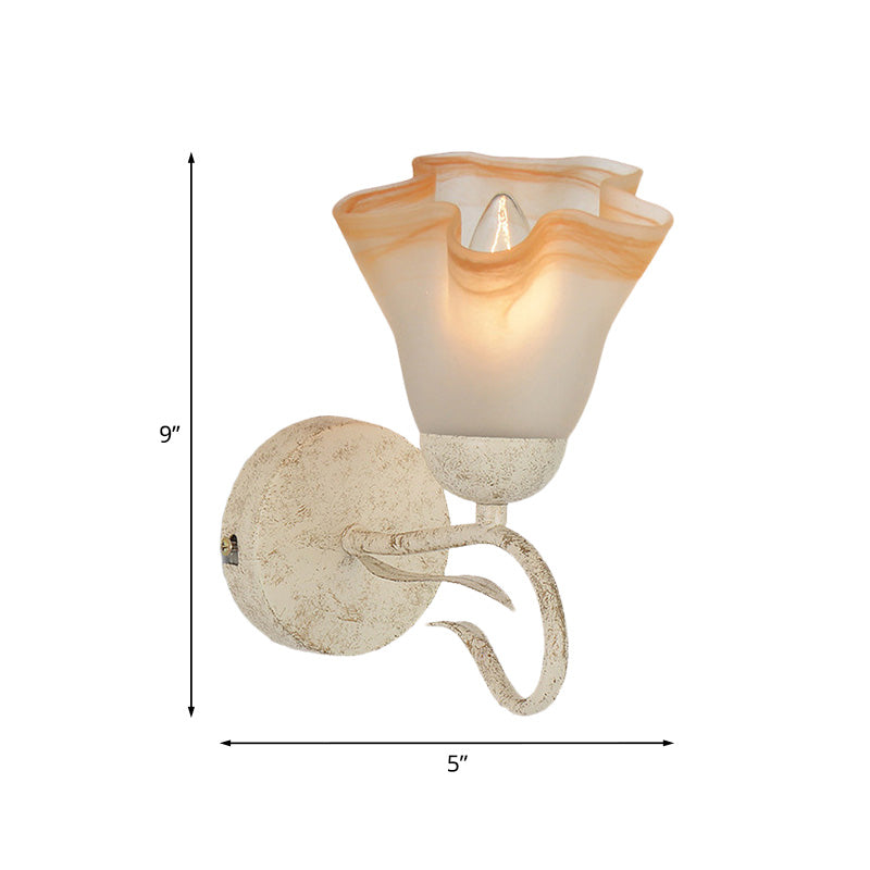 Traditional White Floral Wall Sconce Light With Frosted Glass Elegant 1-Head Lighting For Living