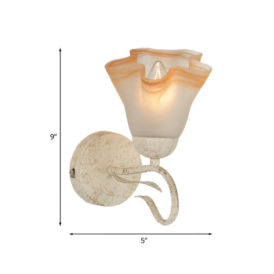 Traditional White Floral Wall Sconce Light With Frosted Glass Elegant 1-Head Lighting For Living