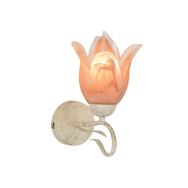 Traditional White Floral Wall Sconce Light With Frosted Glass Elegant 1-Head Lighting For Living