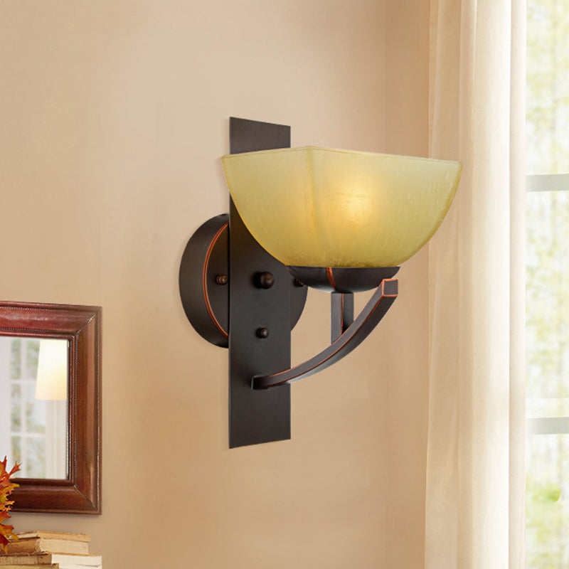 Frosted Glass Wall Sconce Antique 1-Light Black Lamp For Living Room