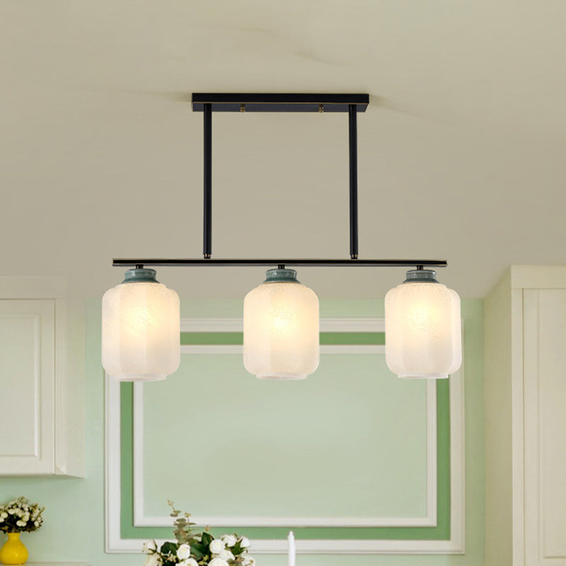 Black Cream Glass Pendant Lantern With Antique Suspension - 3 Bulb Island Lamp Light