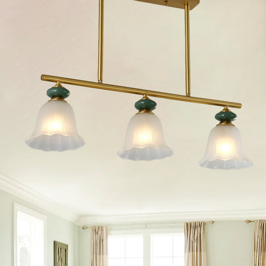 Traditional Cream Glass Island Light With Gold Suspension - 3 Lights