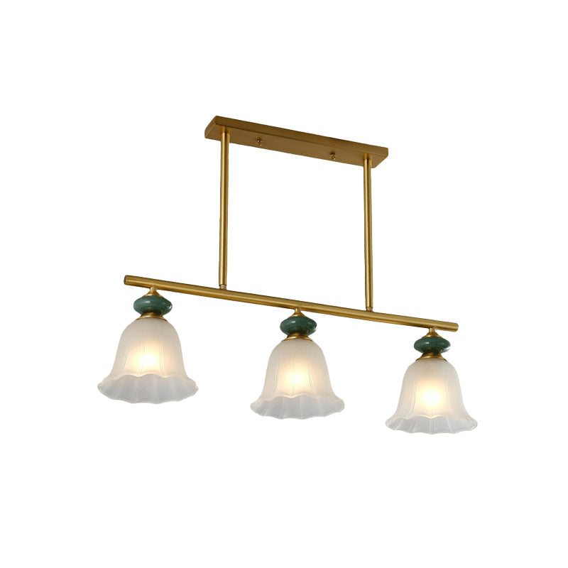 Traditional Cream Glass Island Light With Gold Suspension - 3 Lights