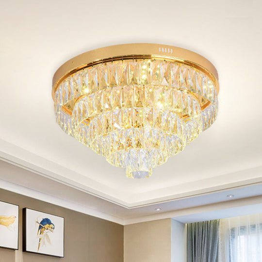 Modern Crystal Block LED Flushmount Ceiling Light with Cone Design - Gold, 16"/24" Wide