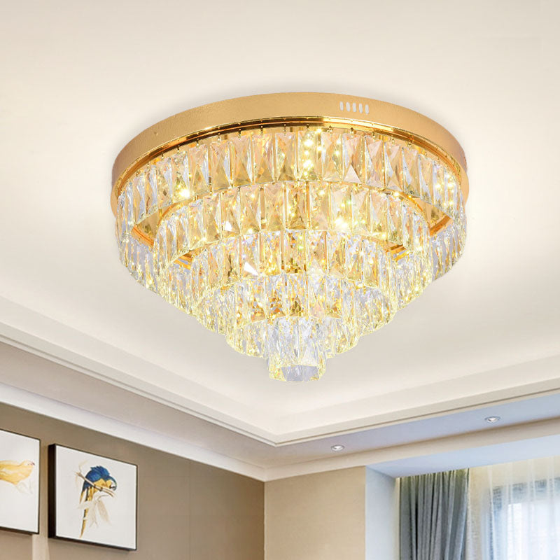 Modern Crystal Block Led Flushmount Ceiling Light With Cone Design - Gold 16/24 Wide / 24