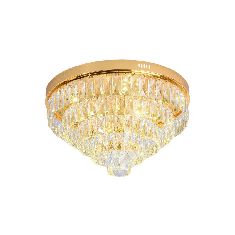 Modern Crystal Block LED Flushmount Ceiling Light with Cone Design - Gold, 16"/24" Wide