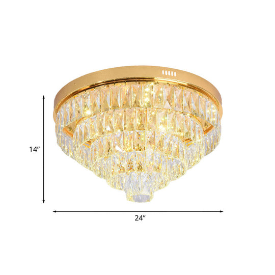 Modern Crystal Block LED Flushmount Ceiling Light with Cone Design - Gold, 16"/24" Wide