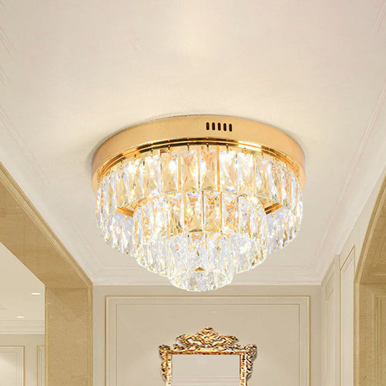 Modern Crystal Block LED Flushmount Ceiling Light with Cone Design - Gold, 16"/24" Wide