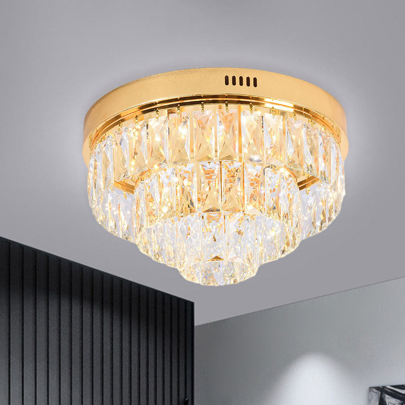 Modern Crystal Block LED Flushmount Ceiling Light with Cone Design - Gold, 16"/24" Wide