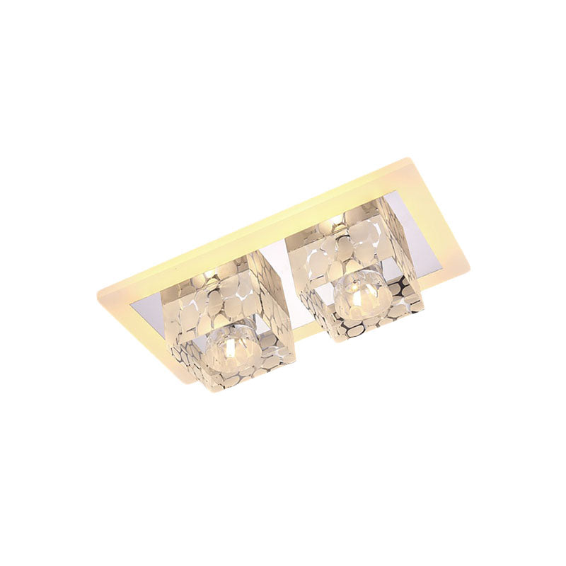 Minimalist Led Double Square Flushmount In Chrome With Crystal Dot Pattern - Warm/White Light For