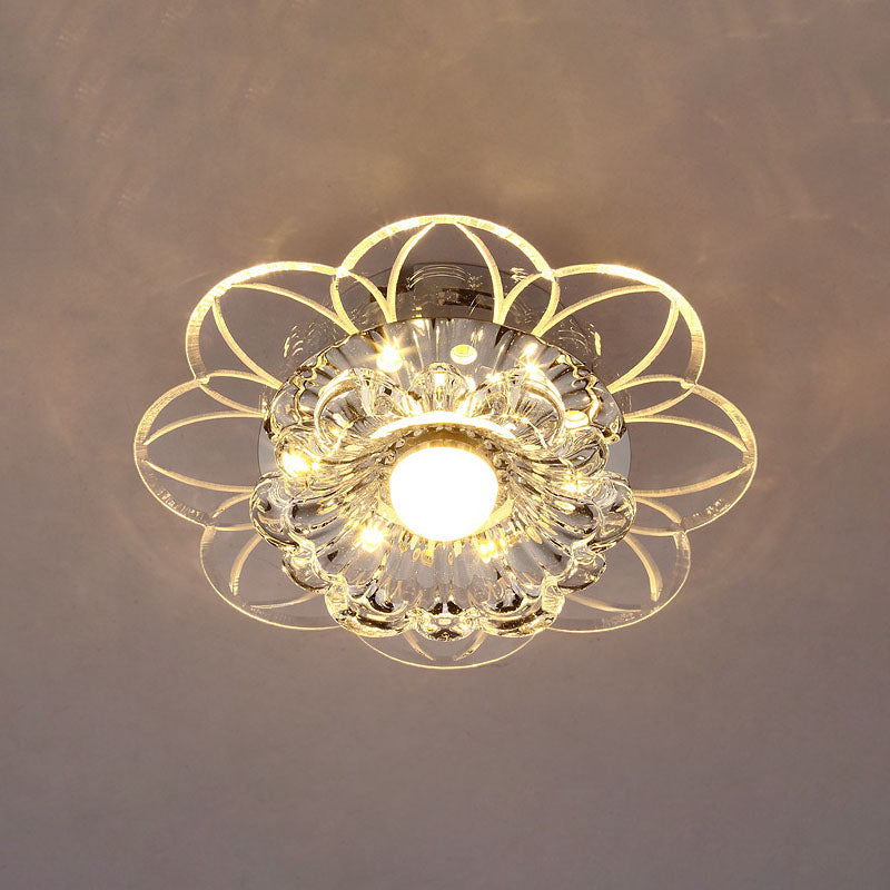 Contemporary Led Flower Flushmount Ceiling Light W/ Clear Crystals - Warm White & Multi Color