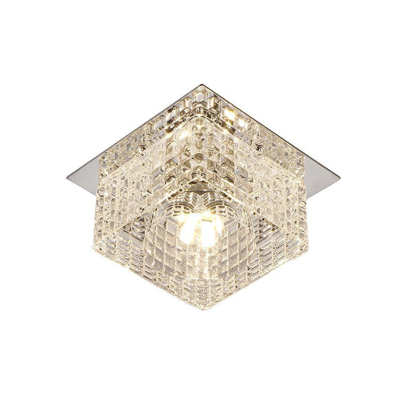 Modern Chrome Square Flush Mount LED Crystal Ceiling Light with Dome Shade in Warm/White/Multi-color Lighting, Ideal for Corridors