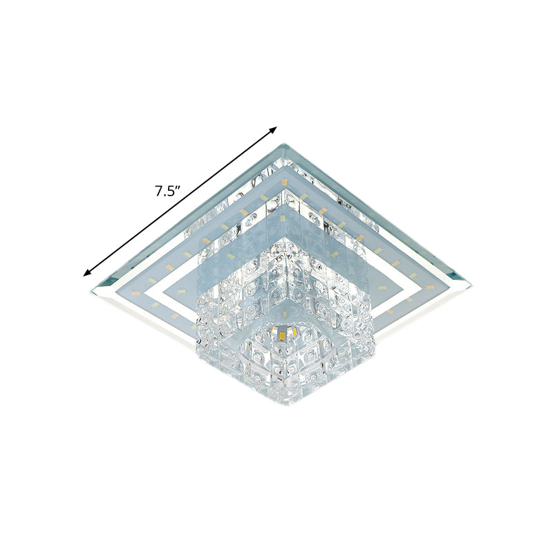 Modern Square Led Ceiling Flush Mount - Clear Faceted Crystal Light Fixture In Warm/White/Multi