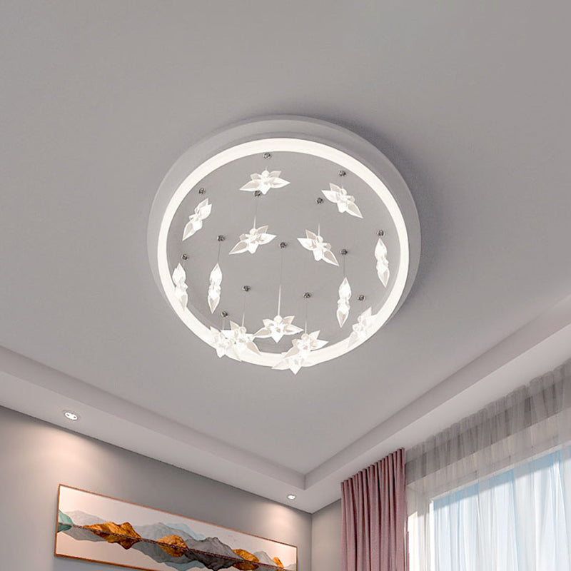 Kids Bedroom Led Ceiling Fixture: Modern Circle Flush Mount Lighting With Star Drape Warm/White