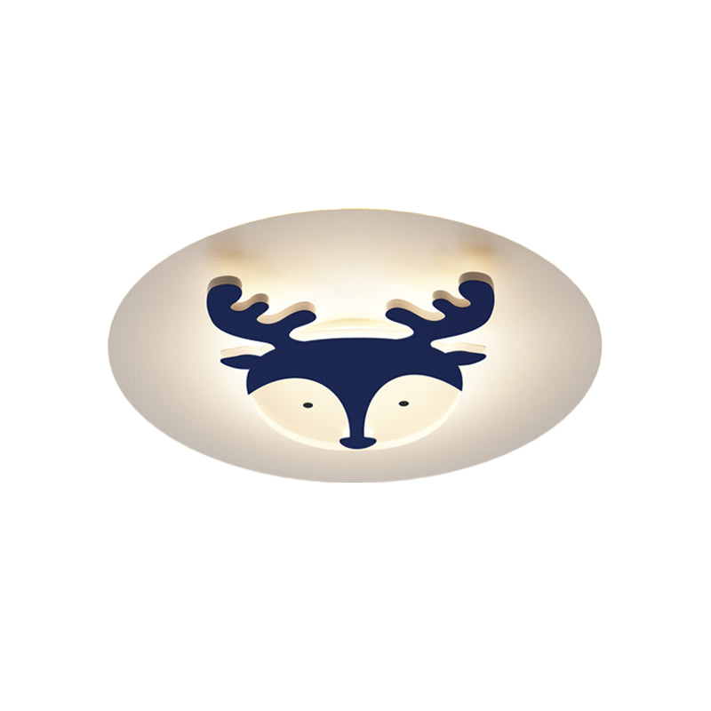 Kids Style Fox/Deer Child-Care Center Ceiling Lamp - Acrylic Led Flush Mount In Blue/Coffee With