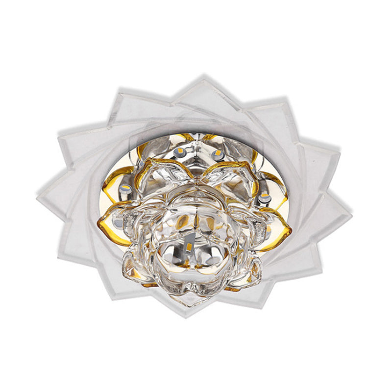 Minimalist LED K9 Crystal Ceiling Light with Yellow Lotus Design and Purple/Blue Glow for Bedrooms