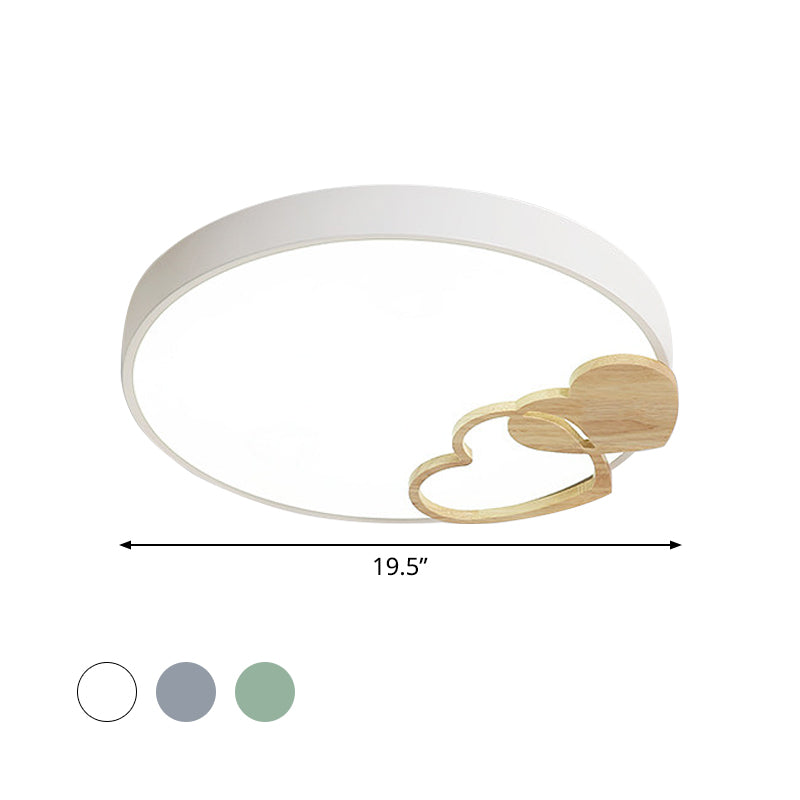 Modern Nordic Wood Heart Pattern Acrylic Flush Mount Ceiling Light in Green/White/Grey