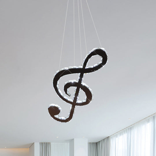 Modern Crystal Chandelier Light with LED Music Note Design – Chrome Finish, Warm/White Lighting