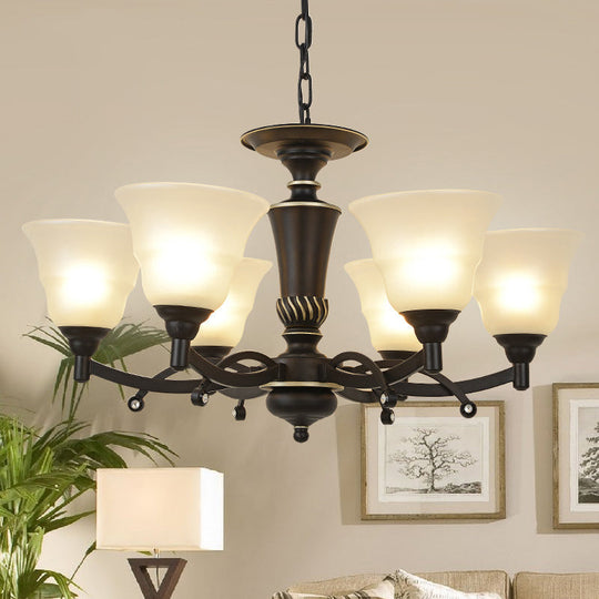 Modern Black Chandelier Lighting Fixture - Bell Frosted Glass 6/8 Bulbs Ideal For Living Room