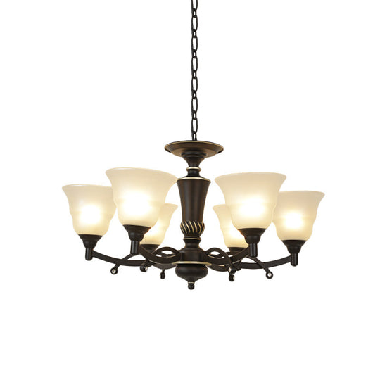 Modern Black Chandelier Lighting Fixture - Bell Frosted Glass 6/8 Bulbs Ideal For Living Room