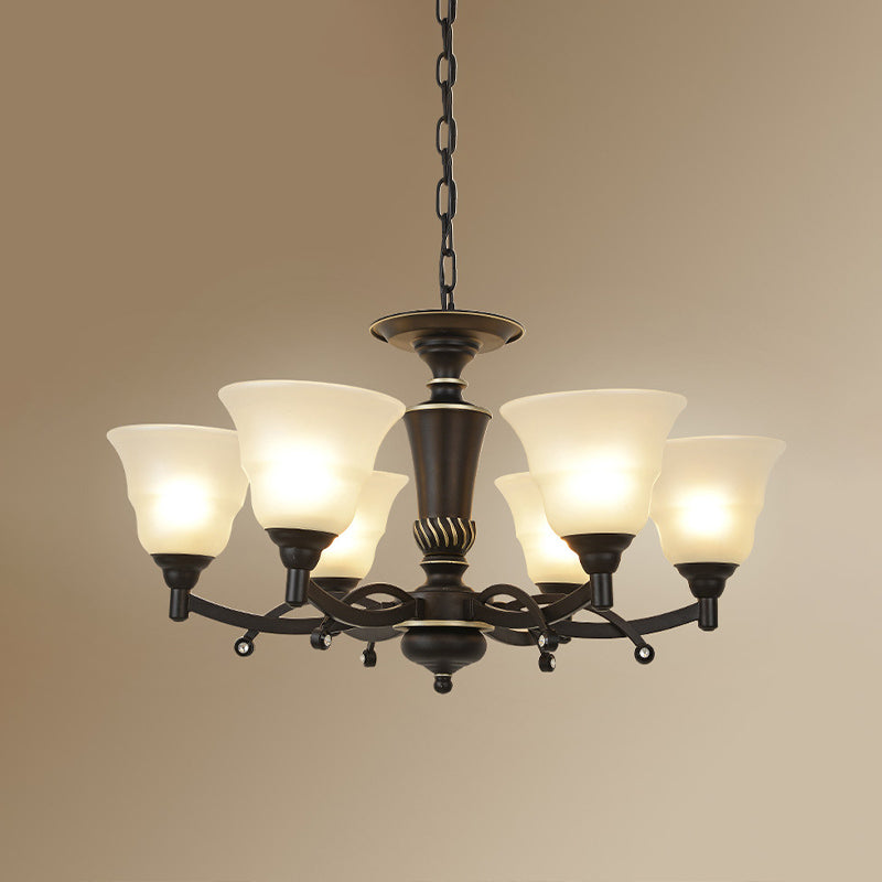 Modern Black Chandelier Lighting Fixture - Bell Frosted Glass 6/8 Bulbs Ideal For Living Room