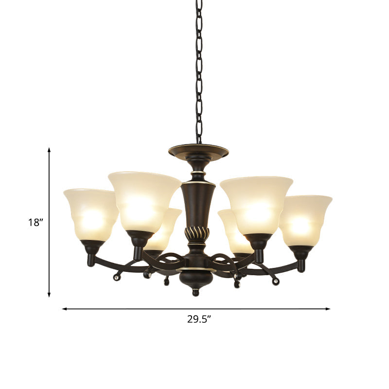 Modern Black Chandelier Lighting Fixture - Bell Frosted Glass 6/8 Bulbs Ideal For Living Room