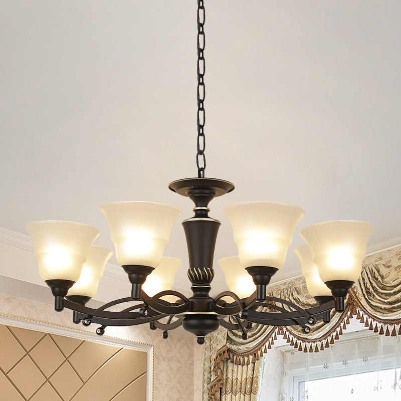 Modern Black Chandelier Lighting Fixture - Bell Frosted Glass 6/8 Bulbs Ideal For Living Room