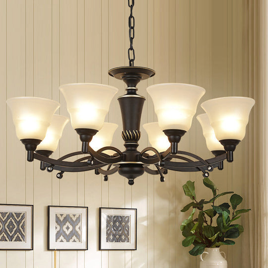 Modern Black Chandelier Lighting Fixture - Bell Frosted Glass 6/8 Bulbs Ideal For Living Room