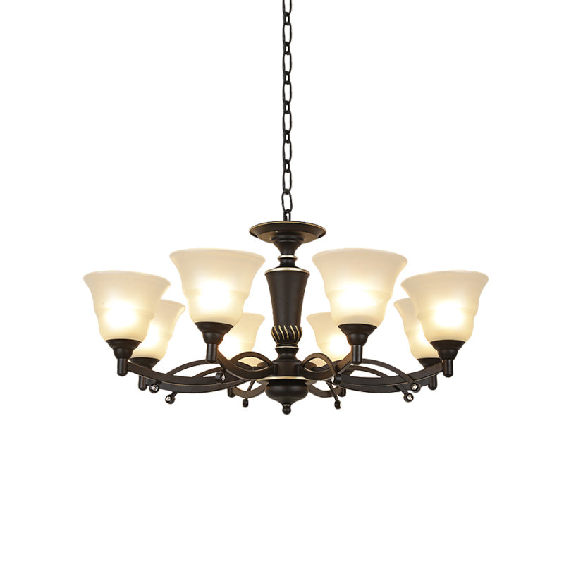 Modern Black Chandelier Lighting Fixture - Bell Frosted Glass 6/8 Bulbs Ideal For Living Room