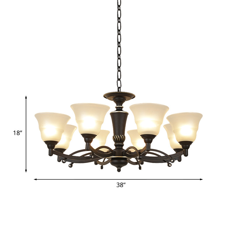 Modern Black Chandelier Lighting Fixture - Bell Frosted Glass 6/8 Bulbs Ideal For Living Room