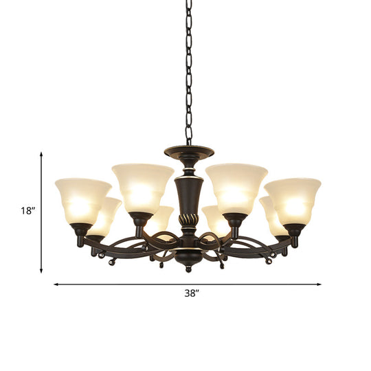 Modern Black Chandelier Lighting Fixture - Bell Frosted Glass 6/8 Bulbs Ideal For Living Room