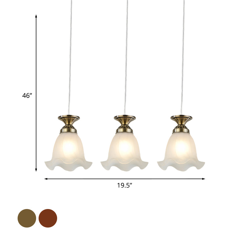 Opal Glass Hanging Ceiling Light - Scalloped Cluster Pendant With 3 Bulbs Traditional Copper/Bronze