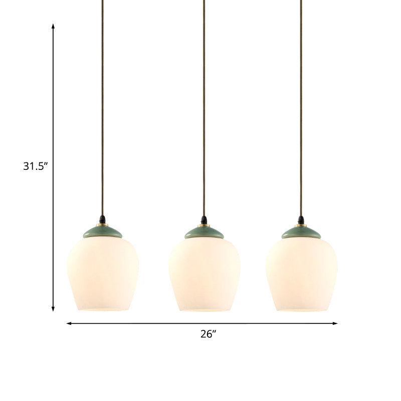 White Glass Cluster Pendant Lamp With Ceramic Top - Classic 3 Heads Suspension For Living Room