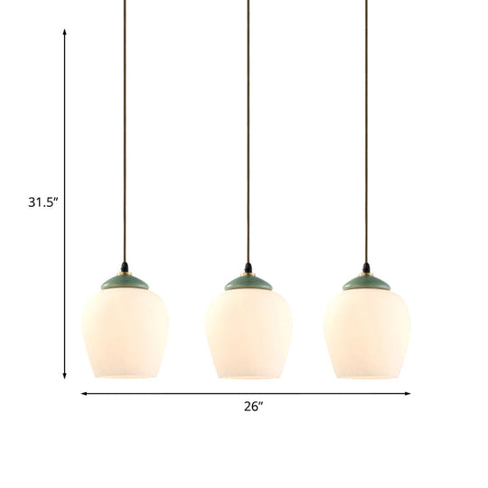 White Glass Cluster Pendant Lamp With Ceramic Top - Classic 3 Heads Suspension For Living Room