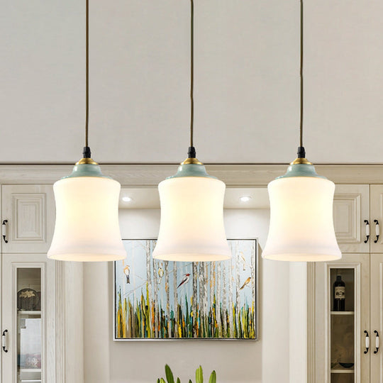 White Glass Cluster Pendant Lamp With Ceramic Top - Classic 3 Heads Suspension For Living Room