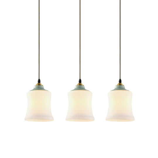 White Glass Cluster Pendant Lamp With Ceramic Top - Classic 3 Heads Suspension For Living Room