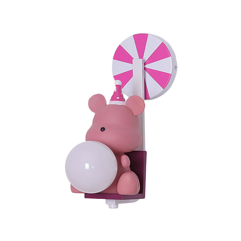 Adorable Birthday Bear Ball Wall Lamp - Cartoon Resin 1-Light Sconce Light