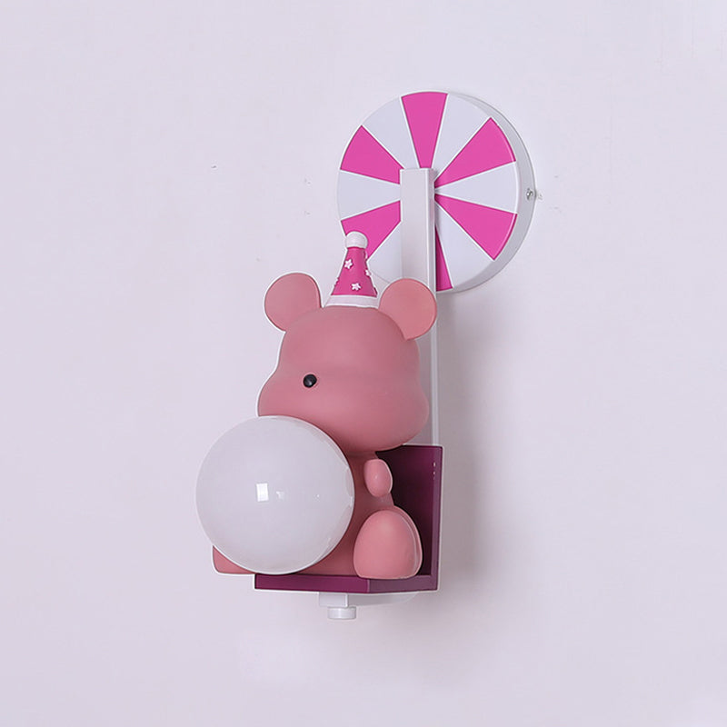 Adorable Birthday Bear Ball Wall Lamp - Cartoon Resin 1-Light Sconce Light