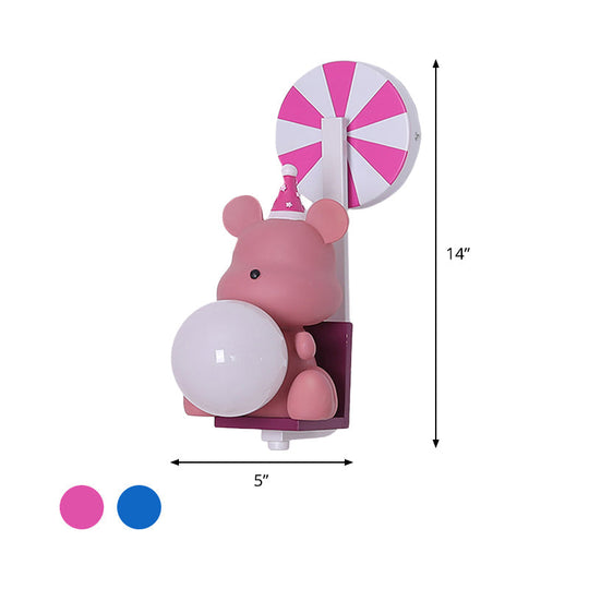 Adorable Birthday Bear Ball Wall Lamp - Cartoon Resin 1-Light Sconce Light