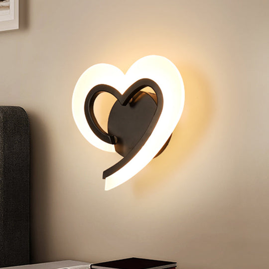 Love Heart Led Wall Light - Minimalist Acrylic Bedside Sconce In Blue/White/Black Black